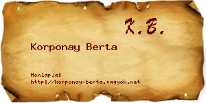 Korponay Berta névjegykártya